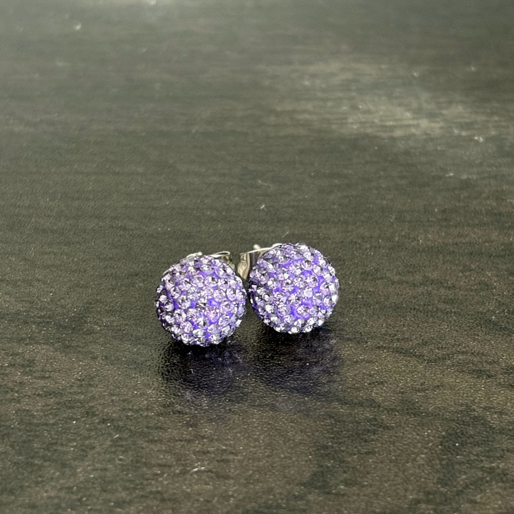 Purple Sparkle Ball Stud Earrings - Women Jewelry